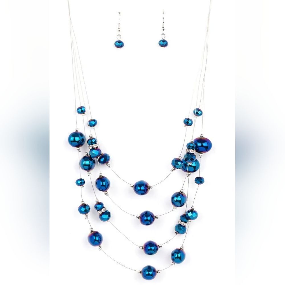 NWT Paparazzi Blue Cosmic Real Estate Necklace & Earrings Set
